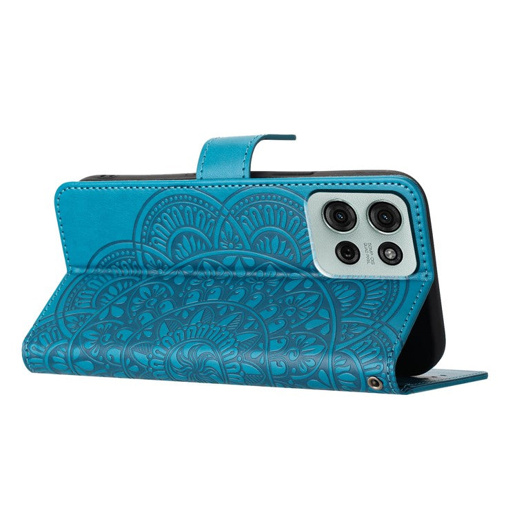For Motorola Moto G75 5G Leather Case with Card Slots Mandala Pattern Phone Cover Stand - Blue