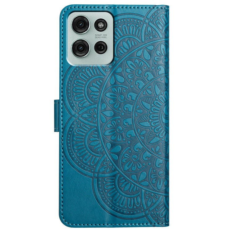 For Motorola Moto G75 5G Leather Case with Card Slots Mandala Pattern Phone Cover Stand - Blue