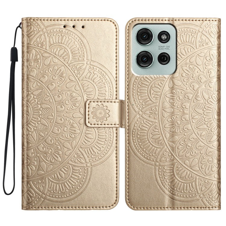 For Motorola Moto G75 5G Leather Case with Card Slots Mandala Pattern Phone Cover Stand - Gold