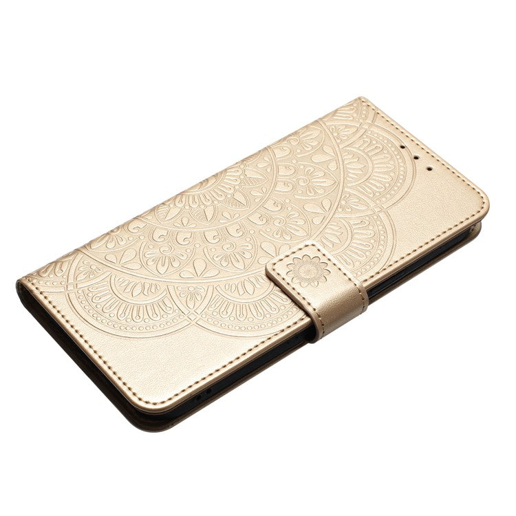 For Motorola Moto G75 5G Leather Case with Card Slots Mandala Pattern Phone Cover Stand - Gold
