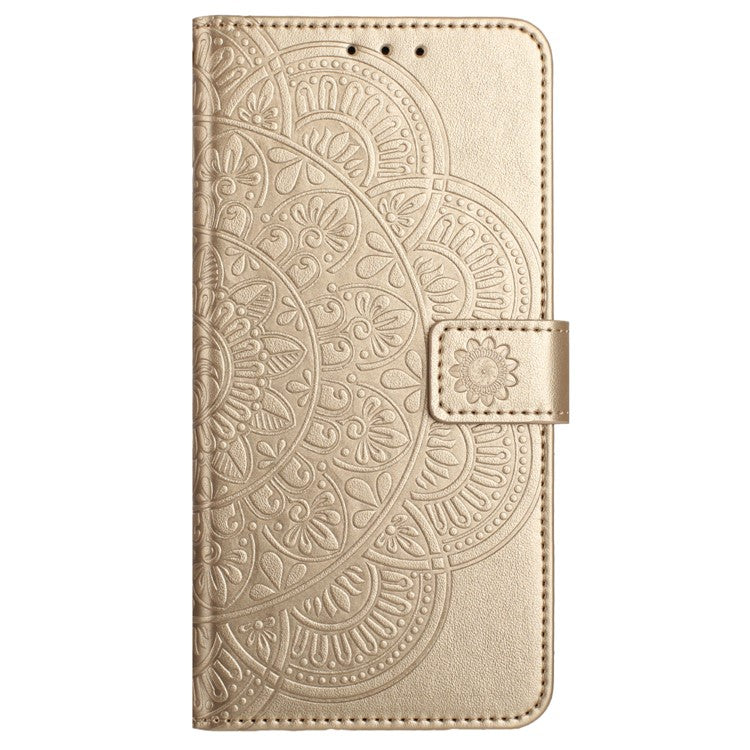 For Motorola Moto G75 5G Leather Case with Card Slots Mandala Pattern Phone Cover Stand - Gold