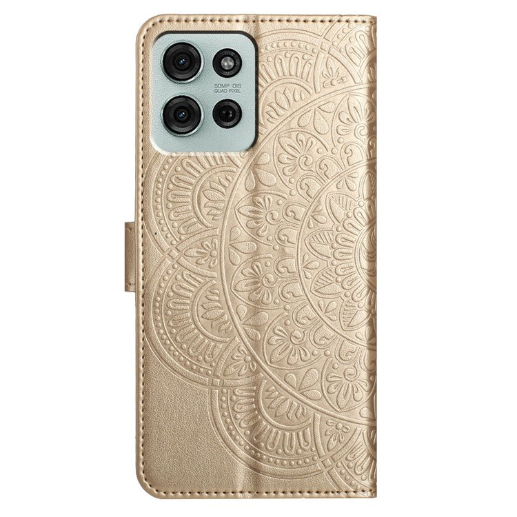 For Motorola Moto G75 5G Leather Case with Card Slots Mandala Pattern Phone Cover Stand - Gold