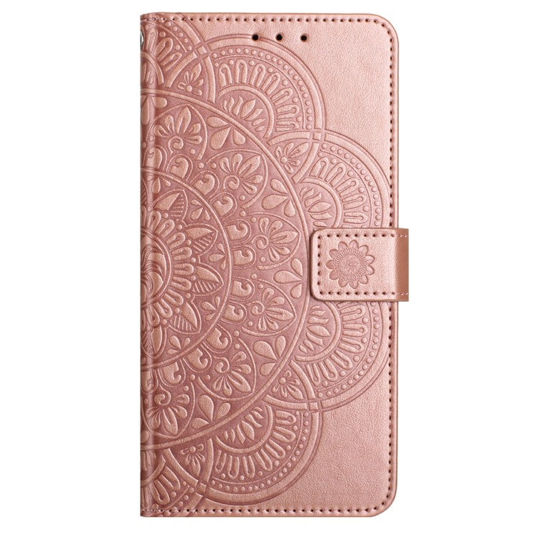 For Motorola Moto G75 5G Leather Case with Card Slots Mandala Pattern Phone Cover Stand - Rose Gold