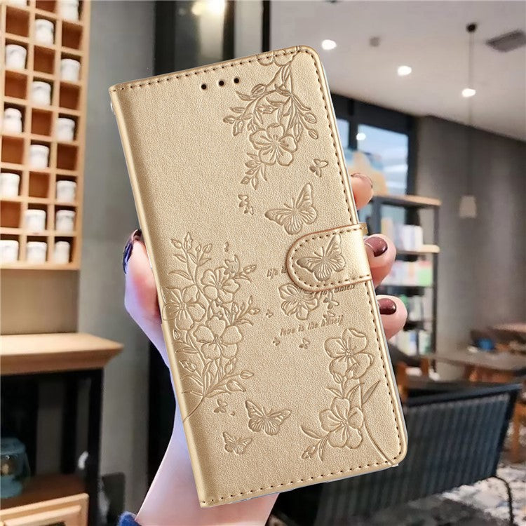 For Motorola Moto G75 5G Wallet Phone Case Butterfly Floral Imprint Leather Flip Cover - Gold