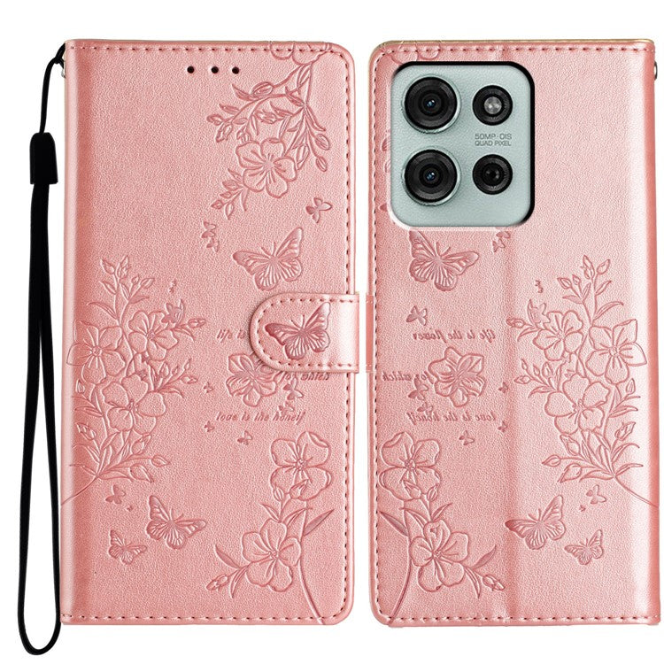 For Motorola Moto G75 5G Wallet Phone Case Butterfly Floral Imprint Leather Flip Cover - Rose Gold