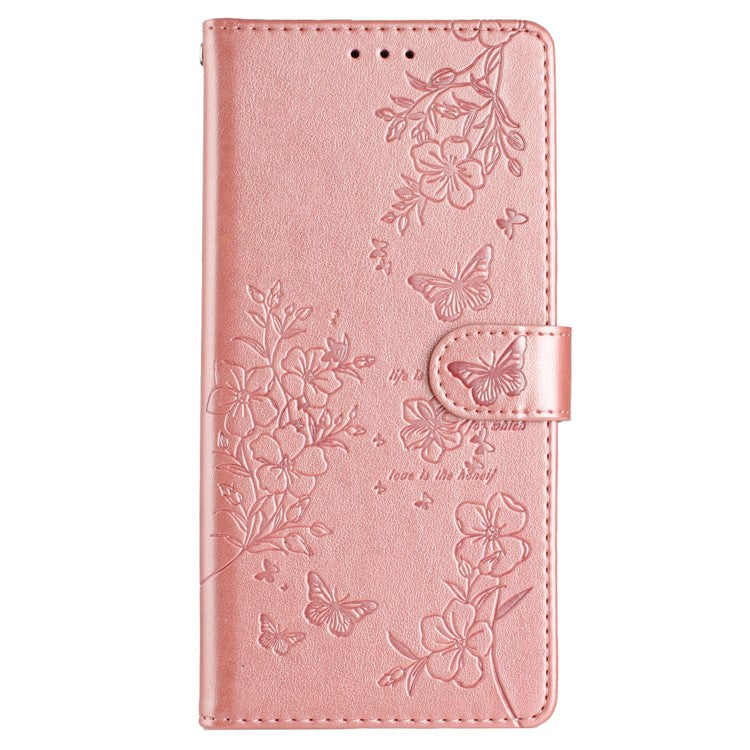 For Motorola Moto G75 5G Wallet Phone Case Butterfly Floral Imprint Leather Flip Cover - Rose Gold