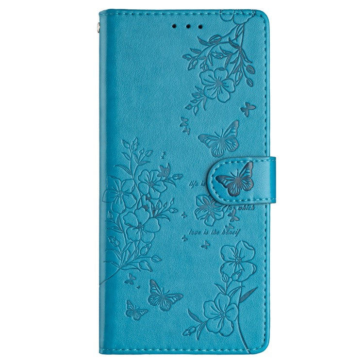 For Motorola Moto G75 5G Wallet Phone Case Butterfly Floral Imprint Leather Flip Cover - Blue