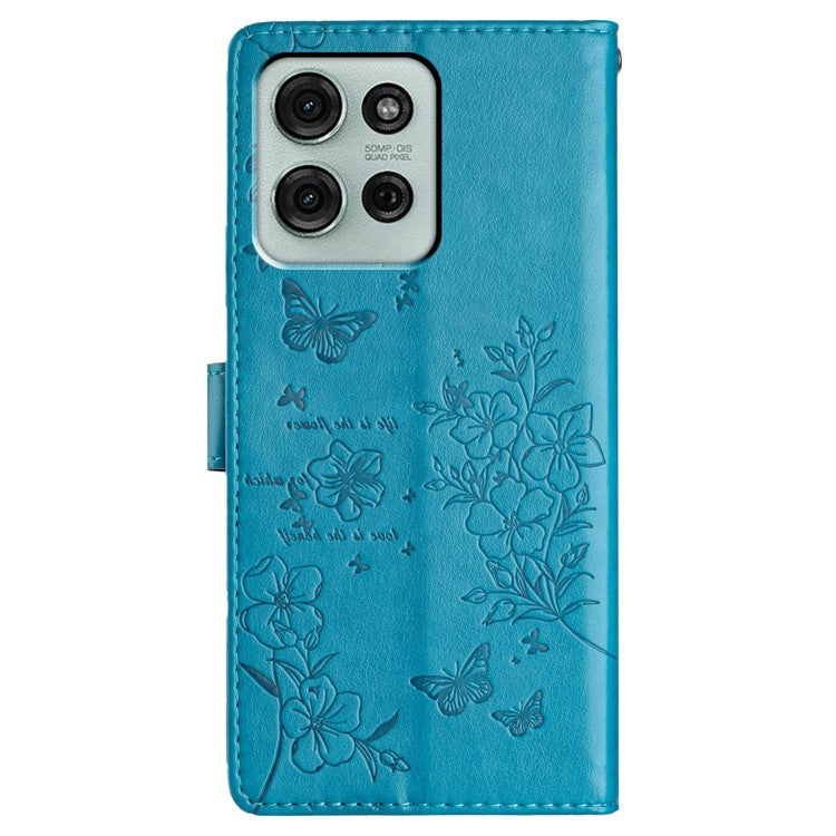For Motorola Moto G75 5G Wallet Phone Case Butterfly Floral Imprint Leather Flip Cover - Blue