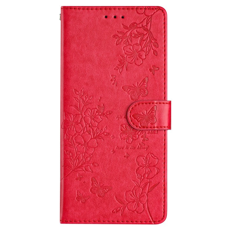 For Motorola Moto G75 5G Wallet Phone Case Butterfly Floral Imprint Leather Flip Cover - Red