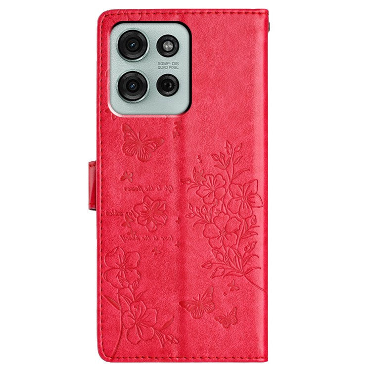 For Motorola Moto G75 5G Wallet Phone Case Butterfly Floral Imprint Leather Flip Cover - Red