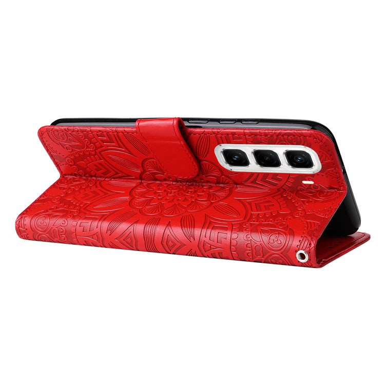 For Infinix Hot 50 Pro+ 4G Case Sunflower Imprint Leather Wallet Phone Cover - Red