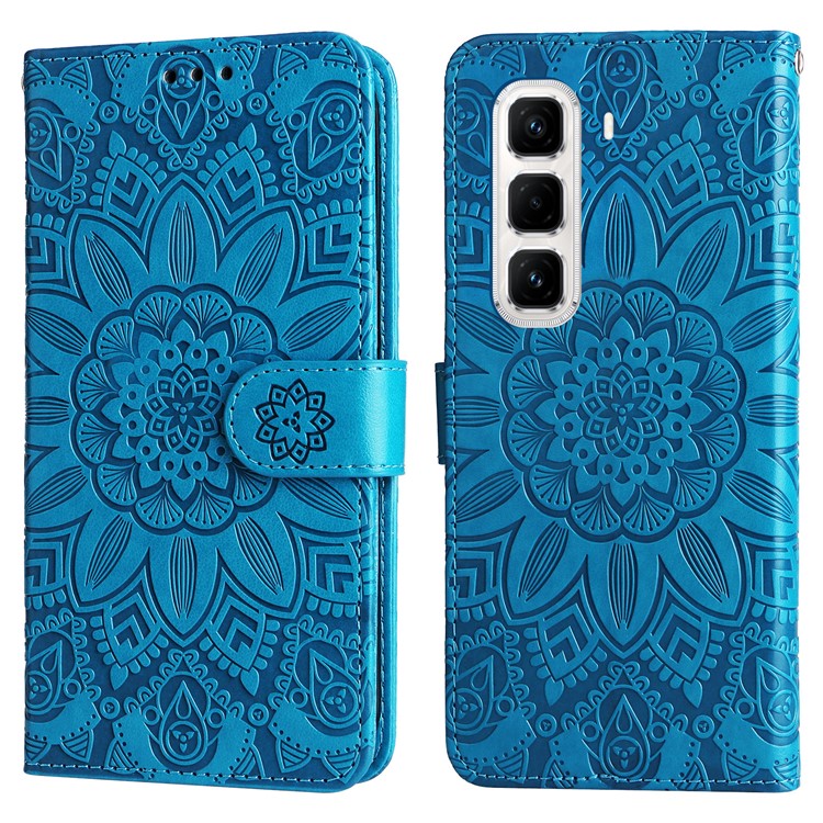 For Infinix Hot 50 Pro+ 4G Case Sunflower Imprint Leather Wallet Phone Cover - Blue