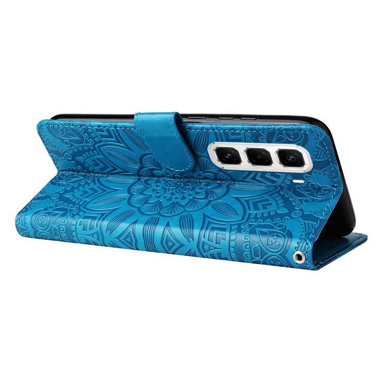 For Infinix Hot 50 Pro+ 4G Case Sunflower Imprint Leather Wallet Phone Cover - Blue