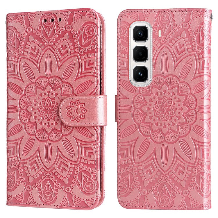For Infinix Hot 50 Pro+ 4G Case Sunflower Imprint Leather Wallet Phone Cover - Pink