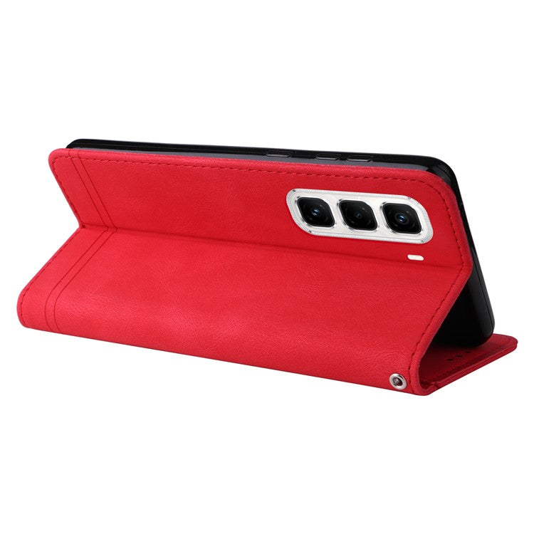 For Infinix Hot 50 Pro+ 4G Wallet Case Skin Touch Leather Phone Cover Tree Pattern Hardware - Red