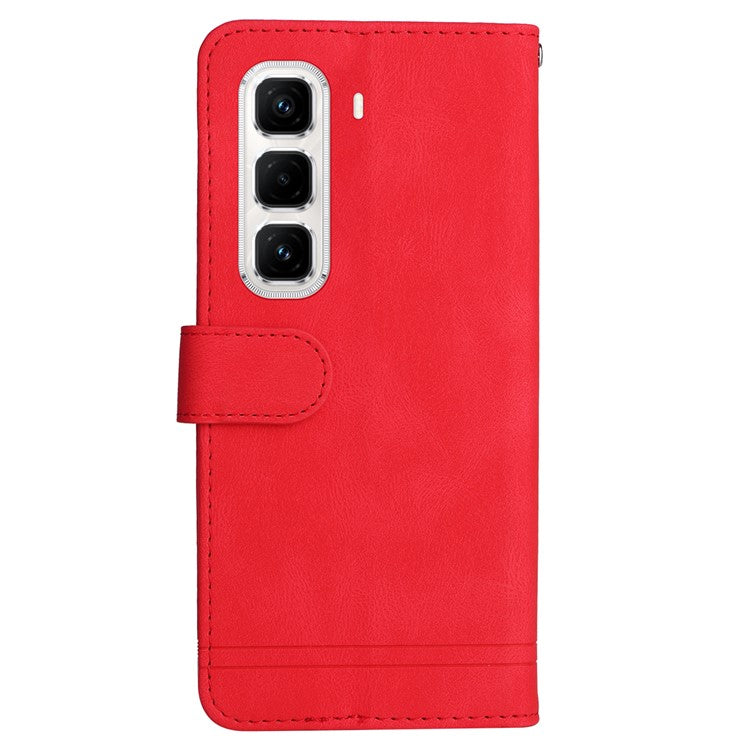 For Infinix Hot 50 Pro+ 4G Wallet Case Skin Touch Leather Phone Cover Tree Pattern Hardware - Red