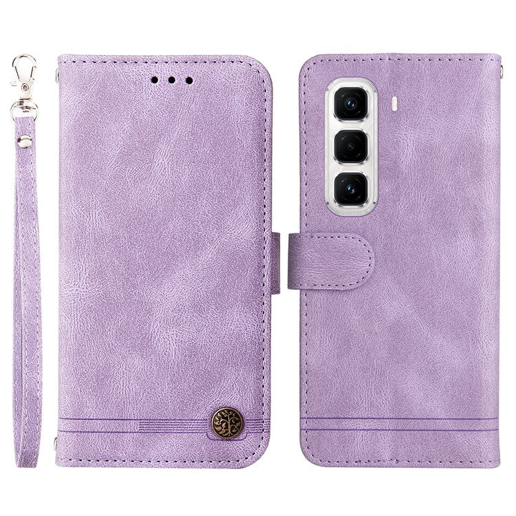 For Infinix Hot 50 Pro+ 4G Wallet Case Skin Touch Leather Phone Cover Tree Pattern Hardware - Purple