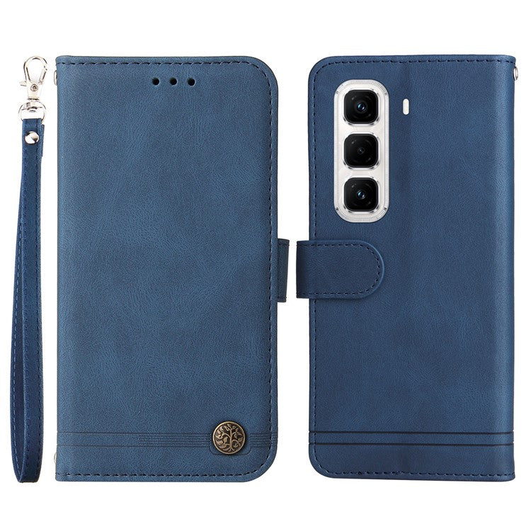 For Infinix Hot 50 Pro+ 4G Wallet Case Skin Touch Leather Phone Cover Tree Pattern Hardware - Blue