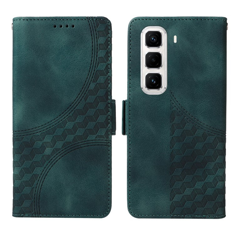 For Infinix Hot 50 Pro+ 4G Case PU Leather Phone Cover Rhombus Starry Imprinted - Green