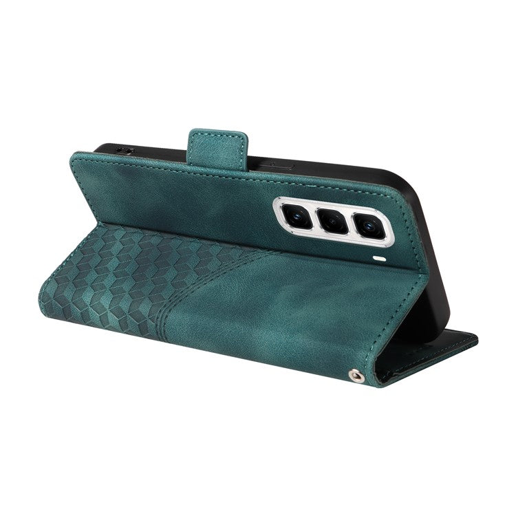 For Infinix Hot 50 Pro+ 4G Case PU Leather Phone Cover Rhombus Starry Imprinted - Green