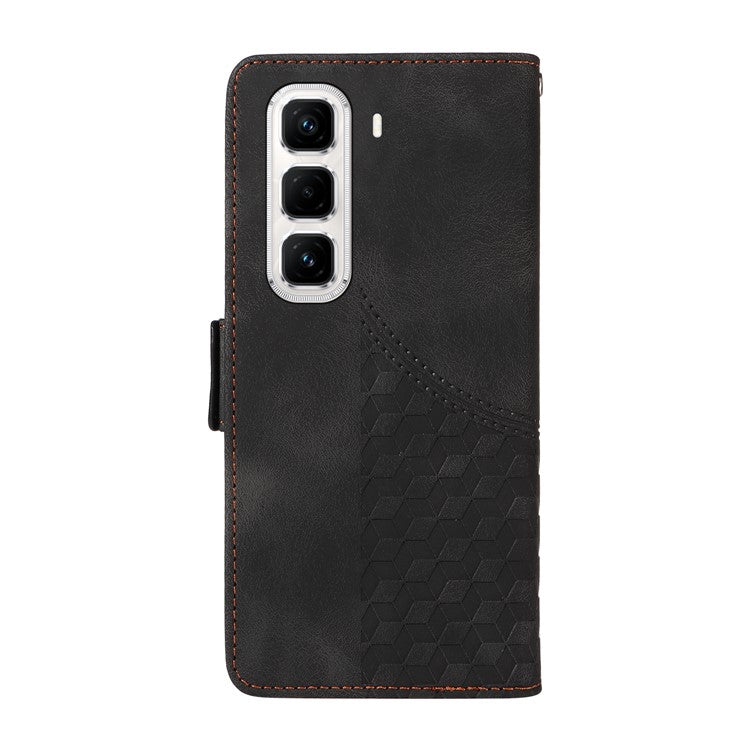 For Infinix Hot 50 Pro+ 4G Case PU Leather Phone Cover Rhombus Starry Imprinted - Black
