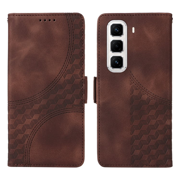 For Infinix Hot 50 Pro+ 4G Case PU Leather Phone Cover Rhombus Starry Imprinted - Brown