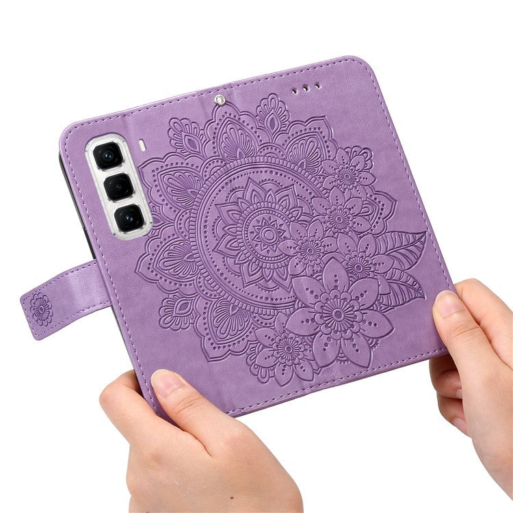 For Infinix Hot 50 Pro+ 4G Case PU Leather Wallet Floral Phone Cover Stand View - Purple