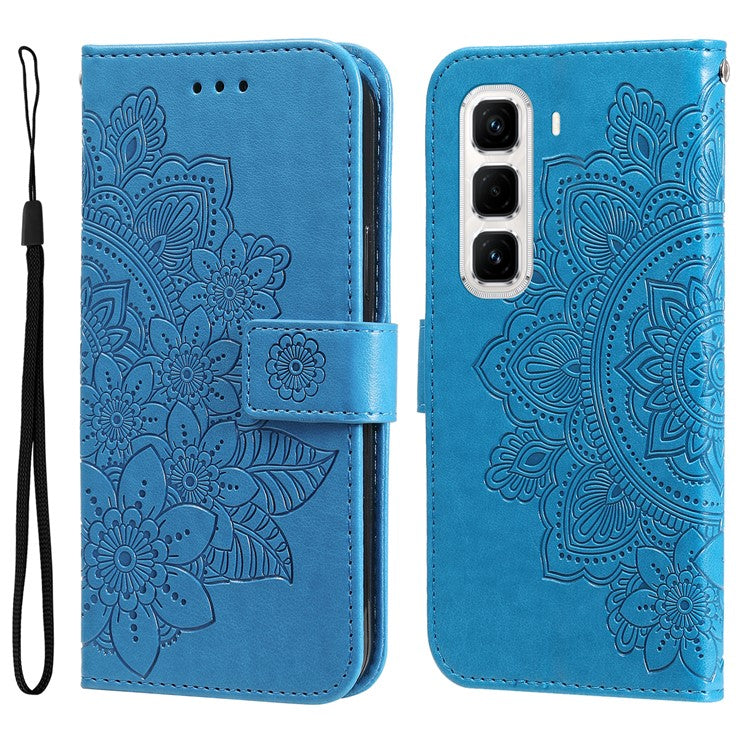 For Infinix Hot 50 Pro+ 4G Case PU Leather Wallet Floral Phone Cover Stand View - Blue