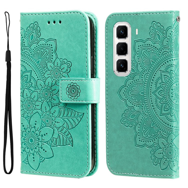 For Infinix Hot 50 Pro+ 4G Case PU Leather Wallet Floral Phone Cover Stand View - Green
