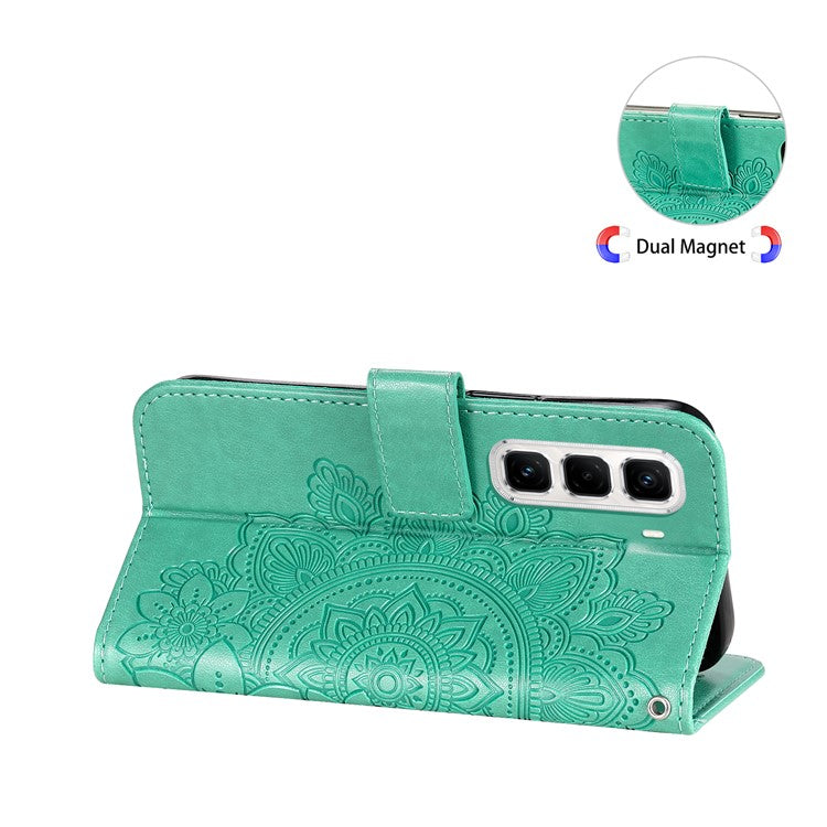 For Infinix Hot 50 Pro+ 4G Case PU Leather Wallet Floral Phone Cover Stand View - Green
