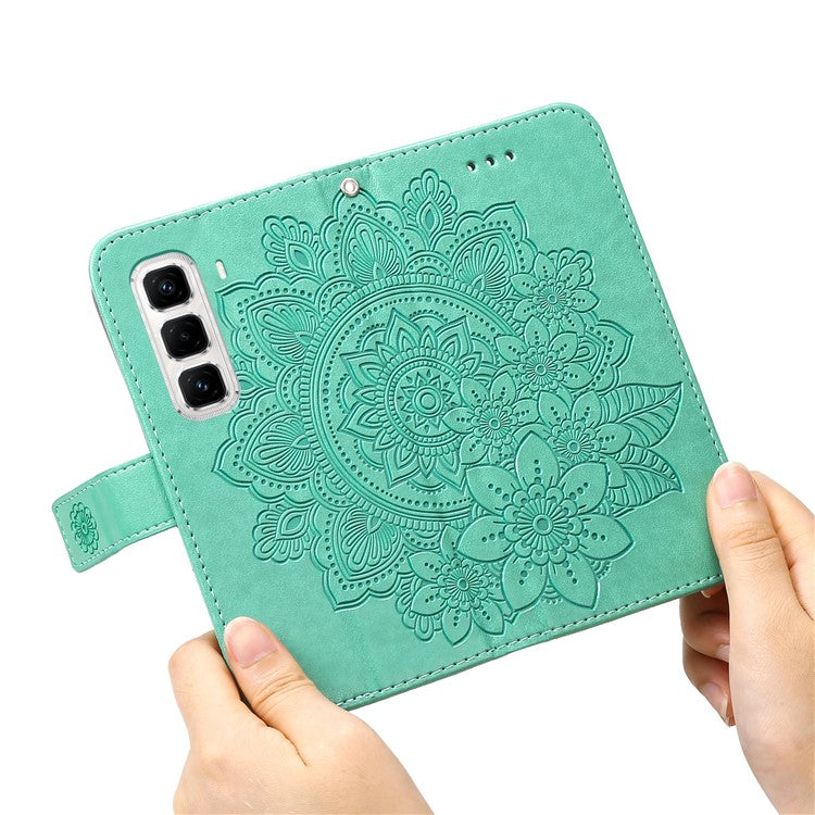 For Infinix Hot 50 Pro+ 4G Case PU Leather Wallet Floral Phone Cover Stand View - Green