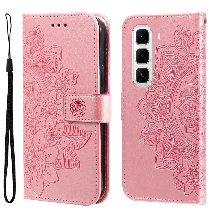 For Infinix Hot 50 Pro+ 4G Case PU Leather Wallet Floral Phone Cover Stand View - Pink