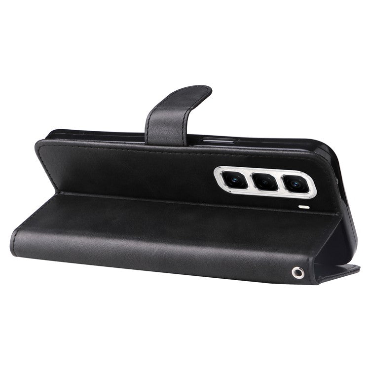 For Infinix Hot 50 Pro+ 4G Case Zipper Wallet Calf Texture PU Leather Phone Cover - Black