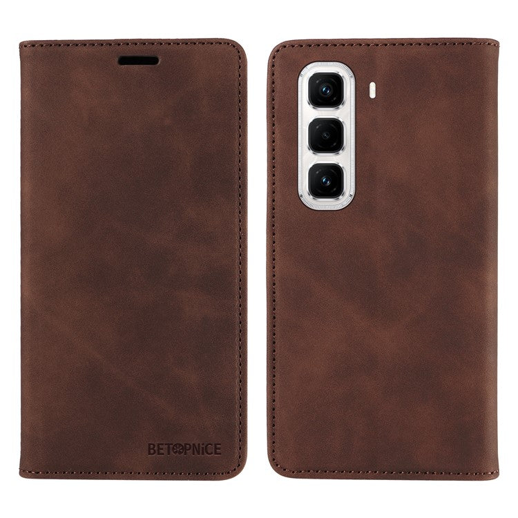 BETOPNICE 003 For Infinix Hot 50 Pro+ 4G Wallet Case Leather Phone Cover with Stand - Brown