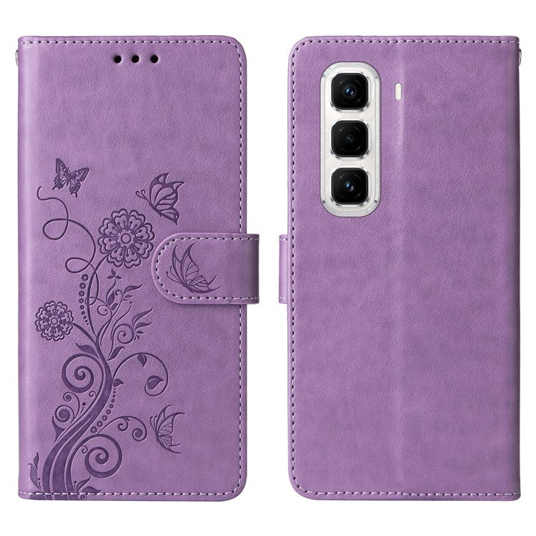 For Infinix Hot 50 Pro+ 4G Leather Case Butterfly Floral Imprint Wallet Stand Cover - Purple
