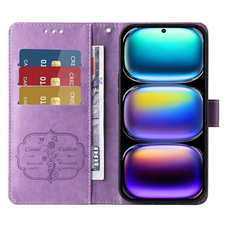 For Infinix Hot 50 Pro+ 4G Leather Case Butterfly Floral Imprint Wallet Stand Cover - Purple