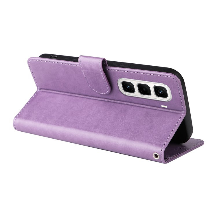 For Infinix Hot 50 Pro+ 4G Leather Case Butterfly Floral Imprint Wallet Stand Cover - Purple