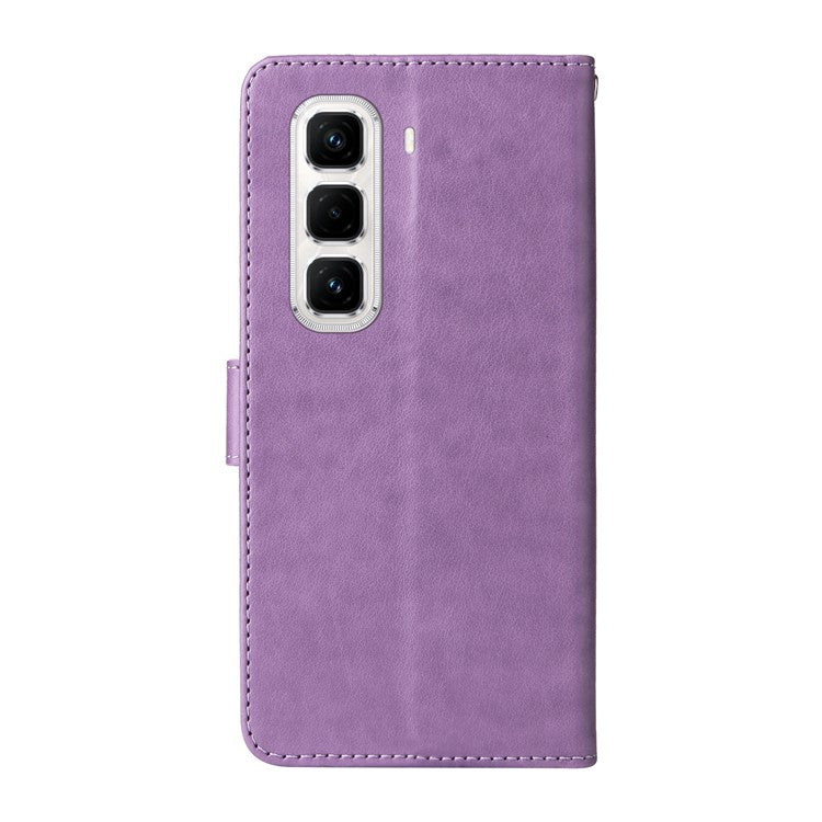 For Infinix Hot 50 Pro+ 4G Leather Case Butterfly Floral Imprint Wallet Stand Cover - Purple
