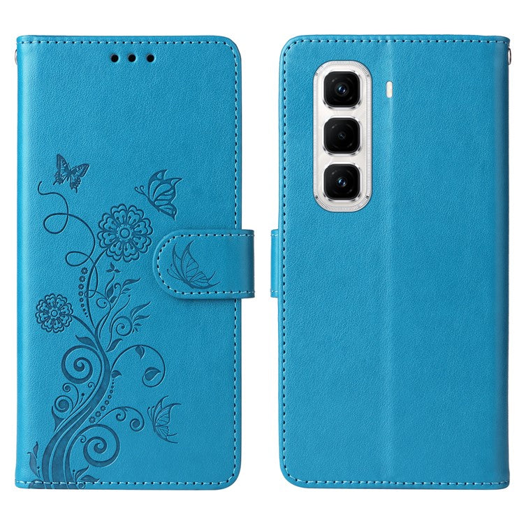 For Infinix Hot 50 Pro+ 4G Leather Case Butterfly Floral Imprint Wallet Stand Cover - Blue