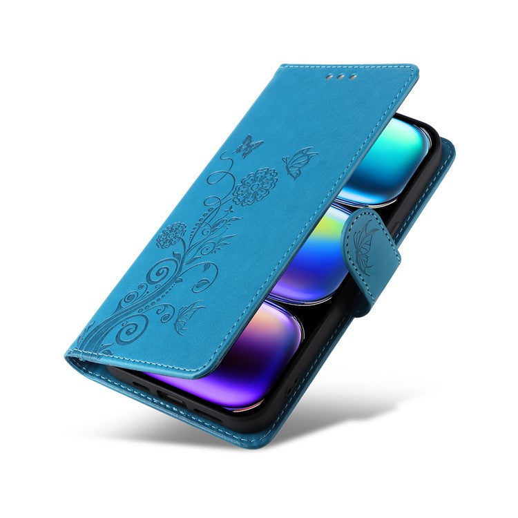 For Infinix Hot 50 Pro+ 4G Leather Case Butterfly Floral Imprint Wallet Stand Cover - Blue