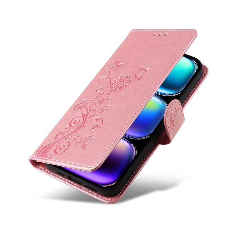 For Infinix Hot 50 Pro+ 4G Leather Case Butterfly Floral Imprint Wallet Stand Cover - Pink