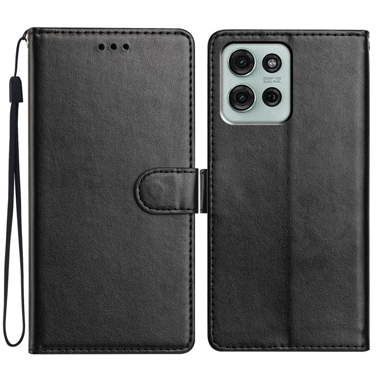 For Motorola Moto G75 5G Leather Case Wallet Stand Phone Cover with Handy Strap - Black