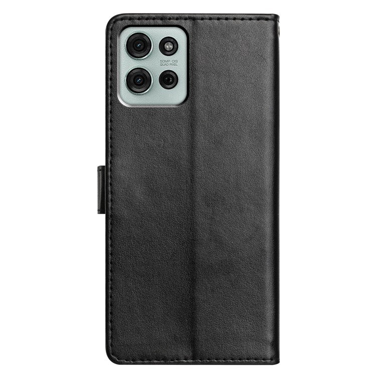 For Motorola Moto G75 5G Leather Case Wallet Stand Phone Cover with Handy Strap - Black
