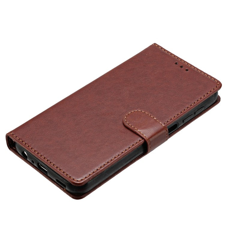 For Motorola Moto G75 5G Leather Case Wallet Stand Phone Cover with Handy Strap - Brown