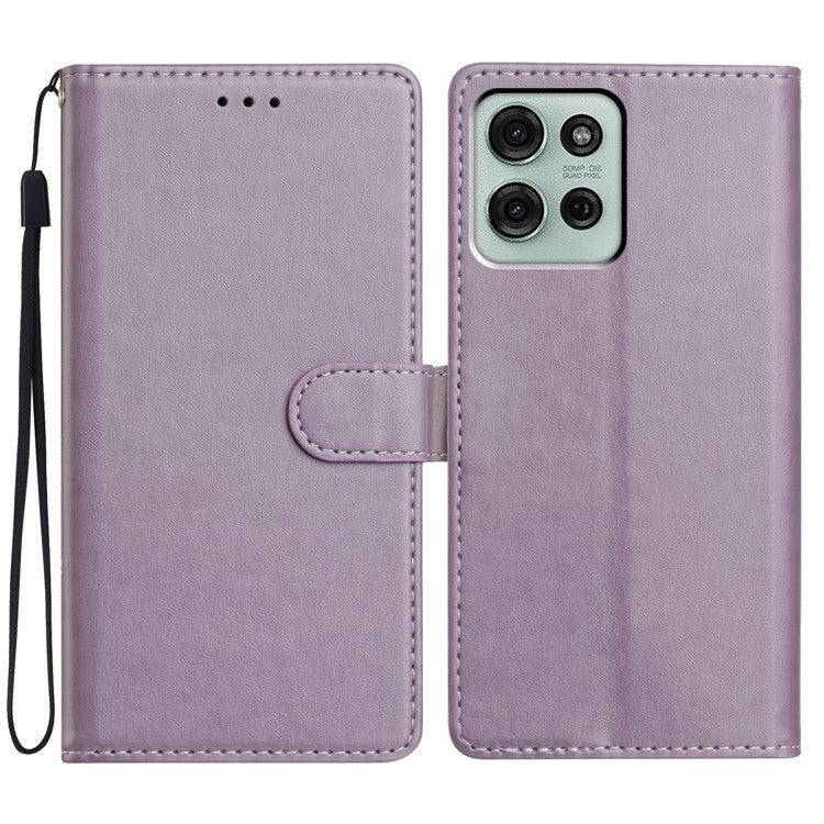 For Motorola Moto G75 5G Leather Case Wallet Stand Phone Cover with Handy Strap - Purple