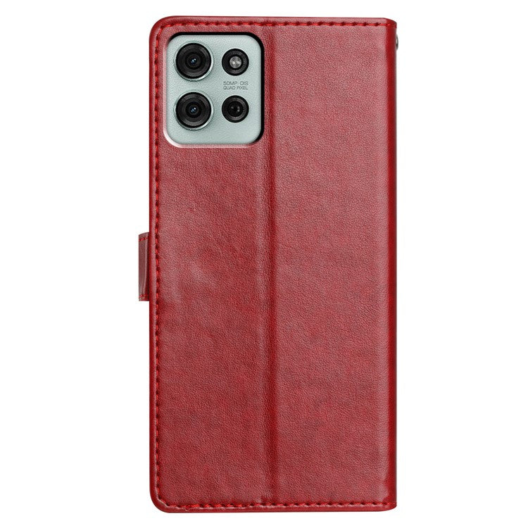 For Motorola Moto G75 5G Leather Case Wallet Stand Phone Cover with Handy Strap - Red