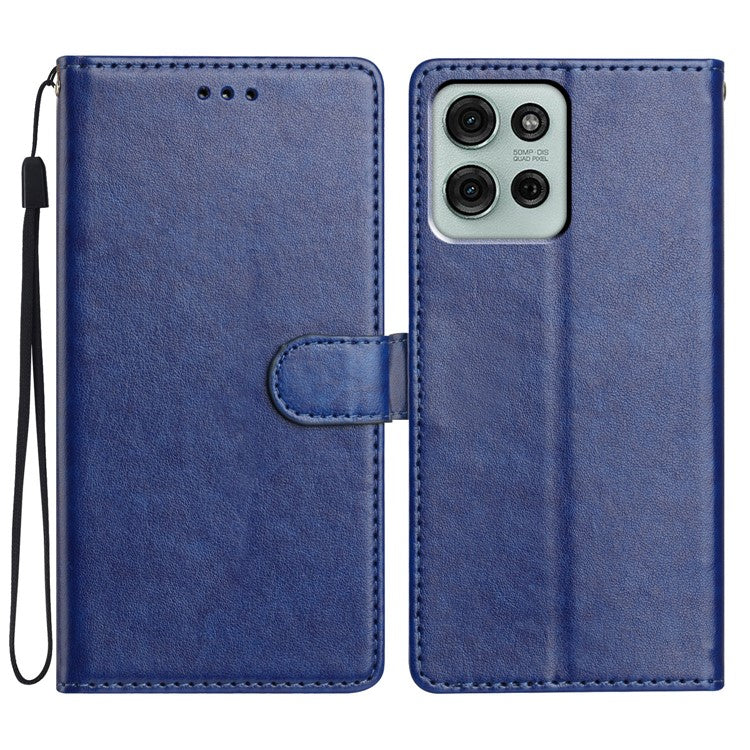 For Motorola Moto G75 5G Leather Case Wallet Stand Phone Cover with Handy Strap - Blue