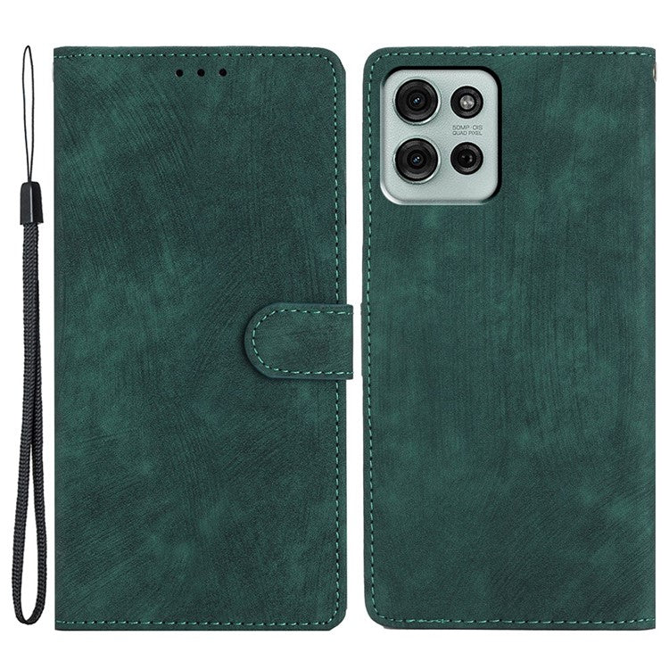 For Motorola Moto G75 5G Case with Card Clots Skin-Touch PU Leather Phone Cover Stand - Green