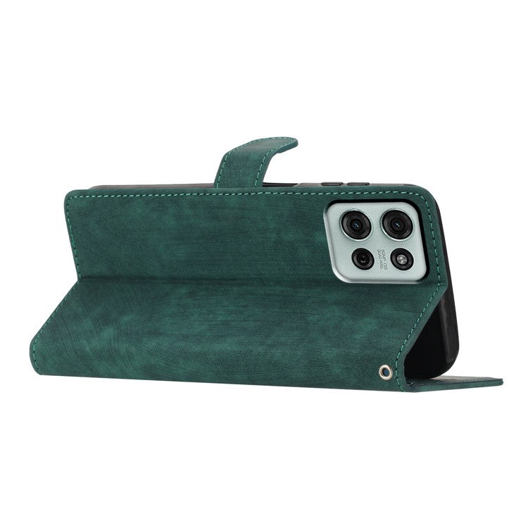 For Motorola Moto G75 5G Case with Card Clots Skin-Touch PU Leather Phone Cover Stand - Green