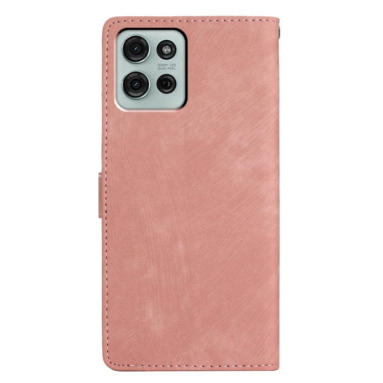 For Motorola Moto G75 5G Case with Card Clots Skin-Touch PU Leather Phone Cover Stand - Pink